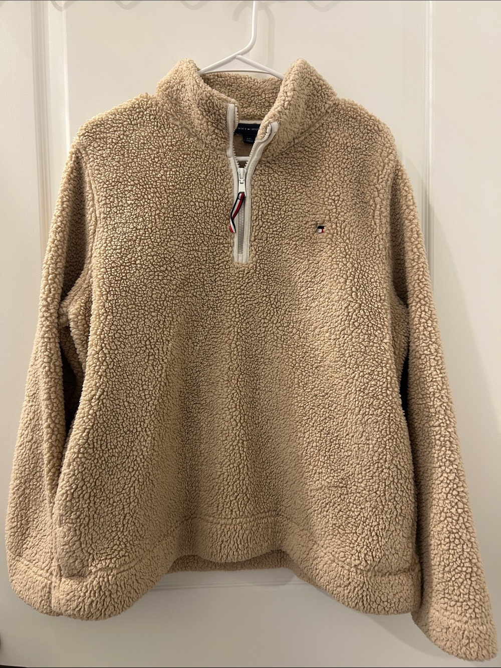 Tommy Hilfiger Tan Sherpa Quarter-Zip Pullover